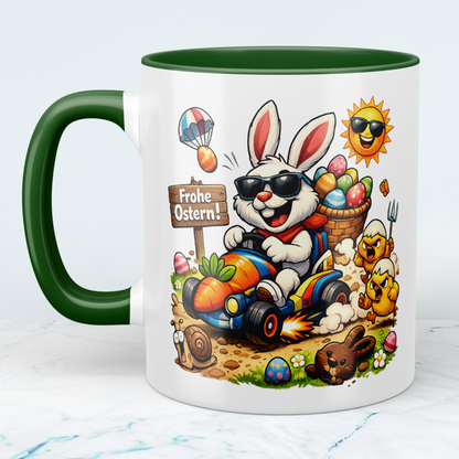 Lustige Oster Tasse mit Osterhase Motiv – Frohe Ostern Becher – Geschenk zu Ostern für Familie & Freunde