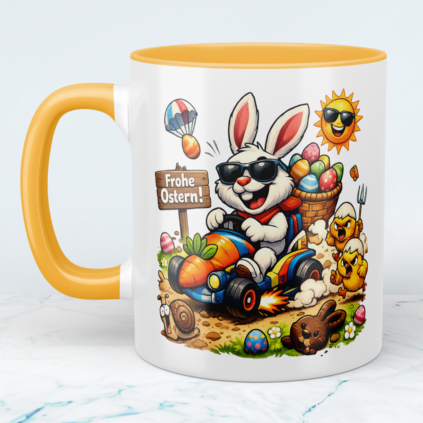 Lustige Oster Tasse mit Osterhase Motiv – Frohe Ostern Becher – Geschenk zu Ostern für Familie & Freunde