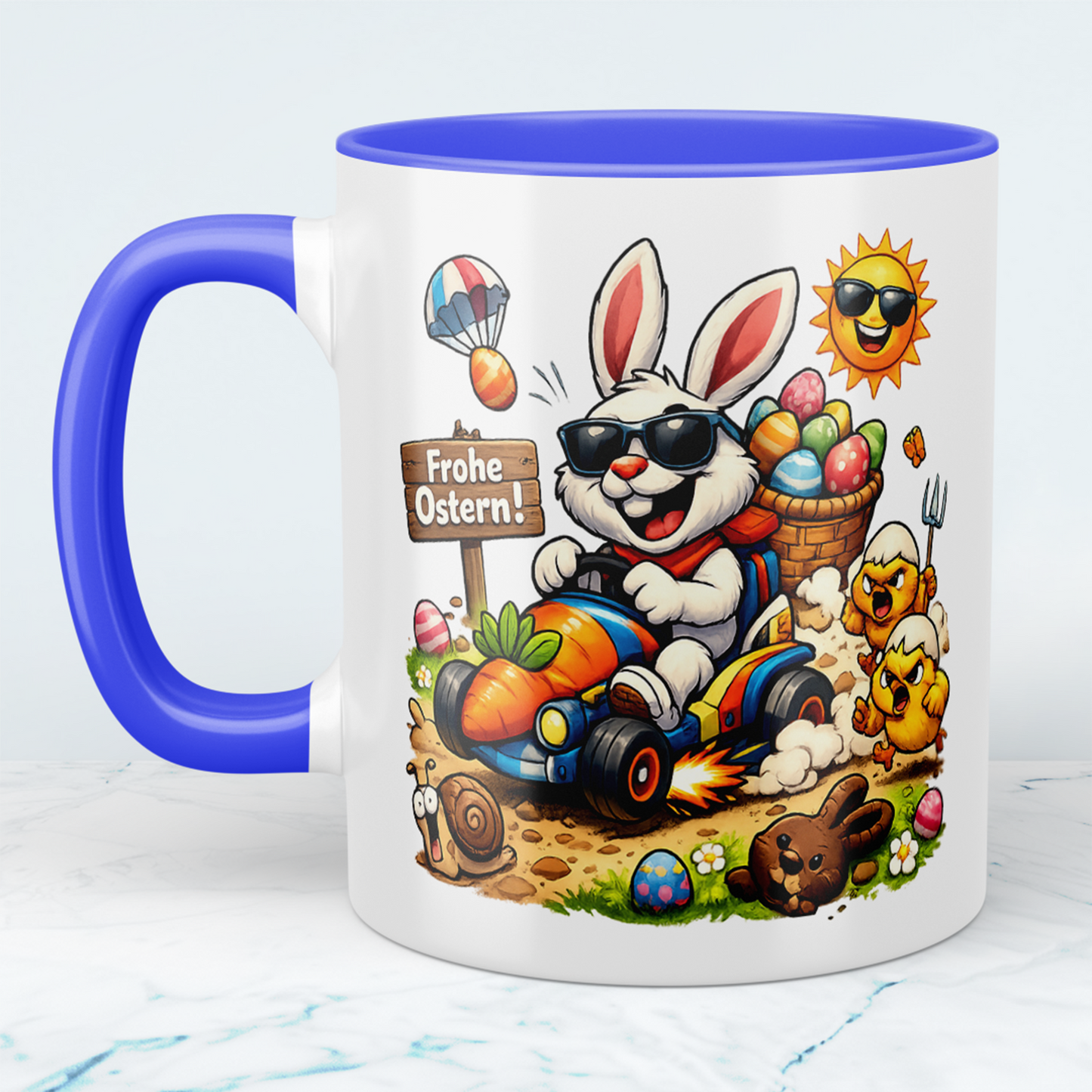 Lustige Oster Tasse mit Osterhase Motiv – Frohe Ostern Becher – Geschenk zu Ostern für Familie & Freunde