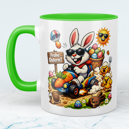 Lustige Oster Tasse mit Osterhase Motiv – Frohe Ostern Becher – Geschenk zu Ostern für Familie & Freunde