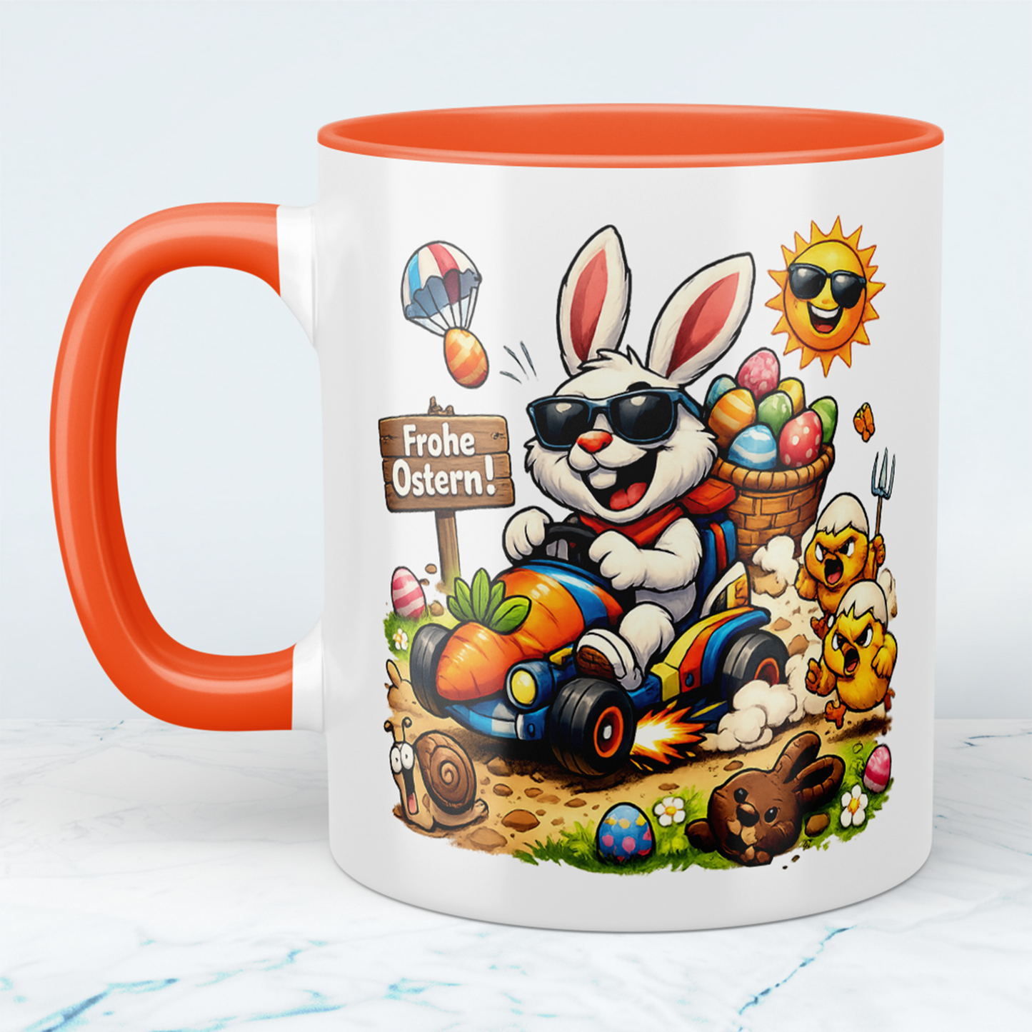 Lustige Oster Tasse mit Osterhase Motiv – Frohe Ostern Becher – Geschenk zu Ostern für Familie & Freunde