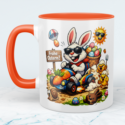Lustige Oster Tasse mit Osterhase Motiv – Frohe Ostern Becher – Geschenk zu Ostern für Familie & Freunde