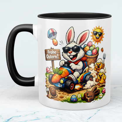 Lustige Oster Tasse mit Osterhase Motiv – Frohe Ostern Becher – Geschenk zu Ostern für Familie & Freunde