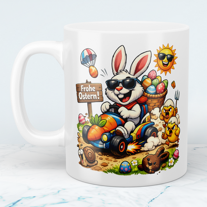 Lustige Oster Tasse mit Osterhase Motiv – Frohe Ostern Becher – Geschenk zu Ostern für Familie & Freunde