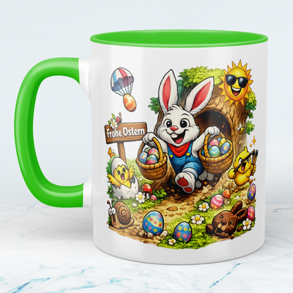 Ostern Tasse „Frohe Ostern“ mit Osterhase & Ostereiern – Oster Geschenk für Kinder & Familie