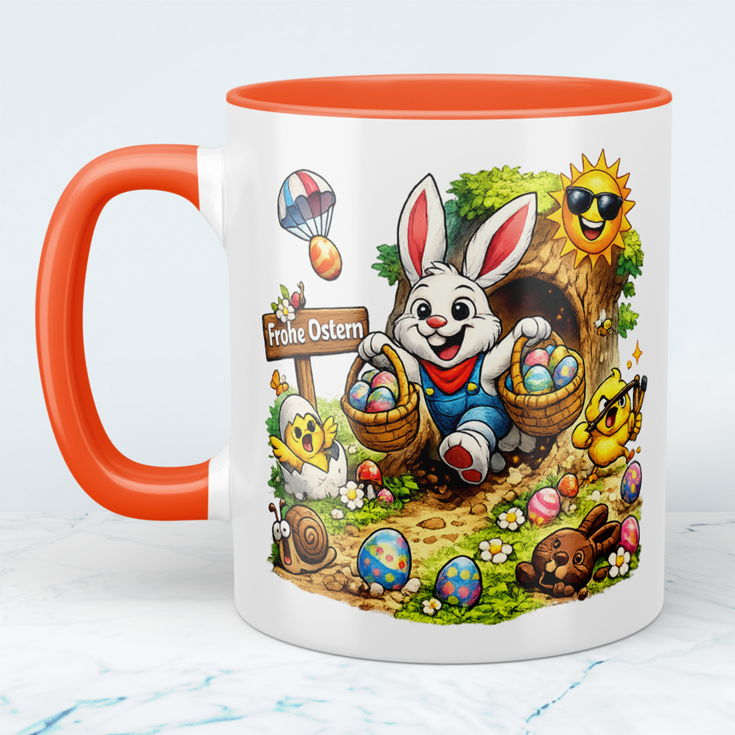 Ostern Tasse „Frohe Ostern“ mit Osterhase & Ostereiern – Oster Geschenk für Kinder & Familie