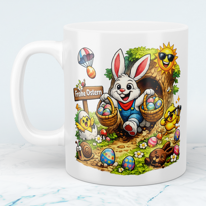 Ostern Tasse „Frohe Ostern“ mit Osterhase & Ostereiern – Oster Geschenk für Kinder & Familie