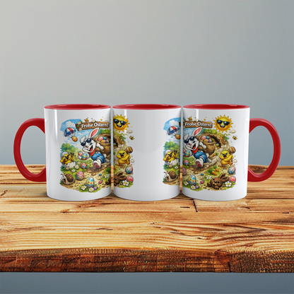 Oster Tasse „Frohe Ostern“ mit lustigem Osterhasen – Geschenkidee zu Ostern