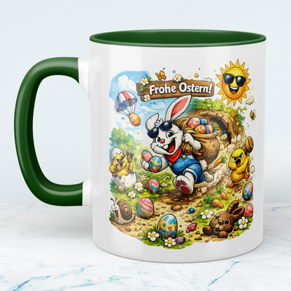 Oster Tasse „Frohe Ostern“ mit lustigem Osterhasen – Geschenkidee zu Ostern