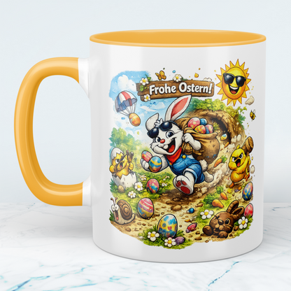 Oster Tasse „Frohe Ostern“ mit lustigem Osterhasen – Geschenkidee zu Ostern