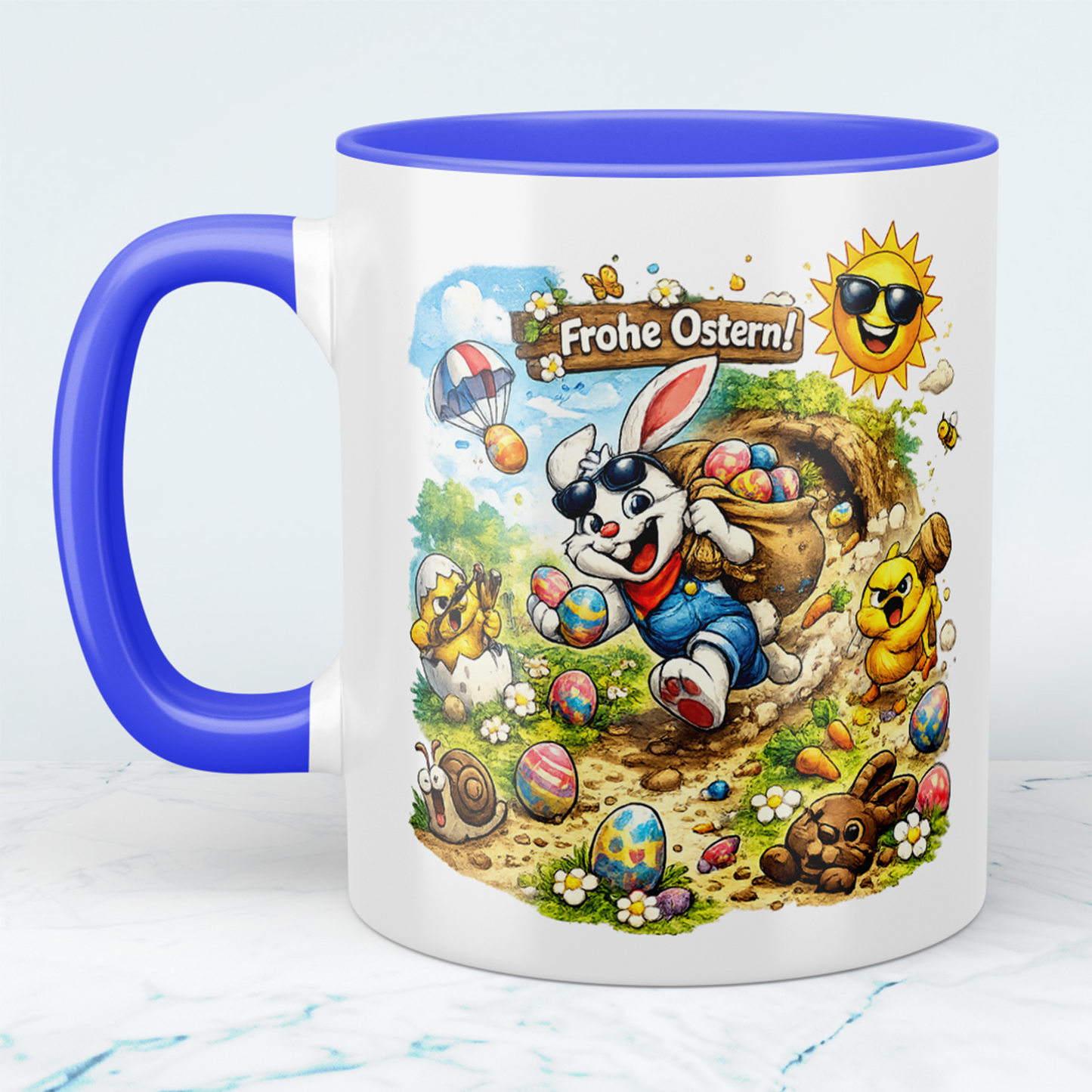 Oster Tasse „Frohe Ostern“ mit lustigem Osterhasen – Geschenkidee zu Ostern