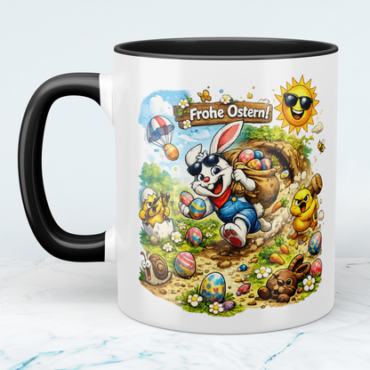 Oster Tasse „Frohe Ostern“ mit lustigem Osterhasen – Geschenkidee zu Ostern
