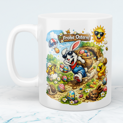 Oster Tasse „Frohe Ostern“ mit lustigem Osterhasen – Geschenkidee zu Ostern
