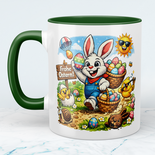Frohe Ostern Tasse mit Osterhase – Süße Ostertasse mit bunten Eiern – Geschenkidee zu Ostern