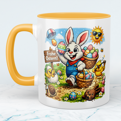 Frohe Ostern Tasse mit Osterhase – Süße Ostertasse mit bunten Eiern – Geschenkidee zu Ostern