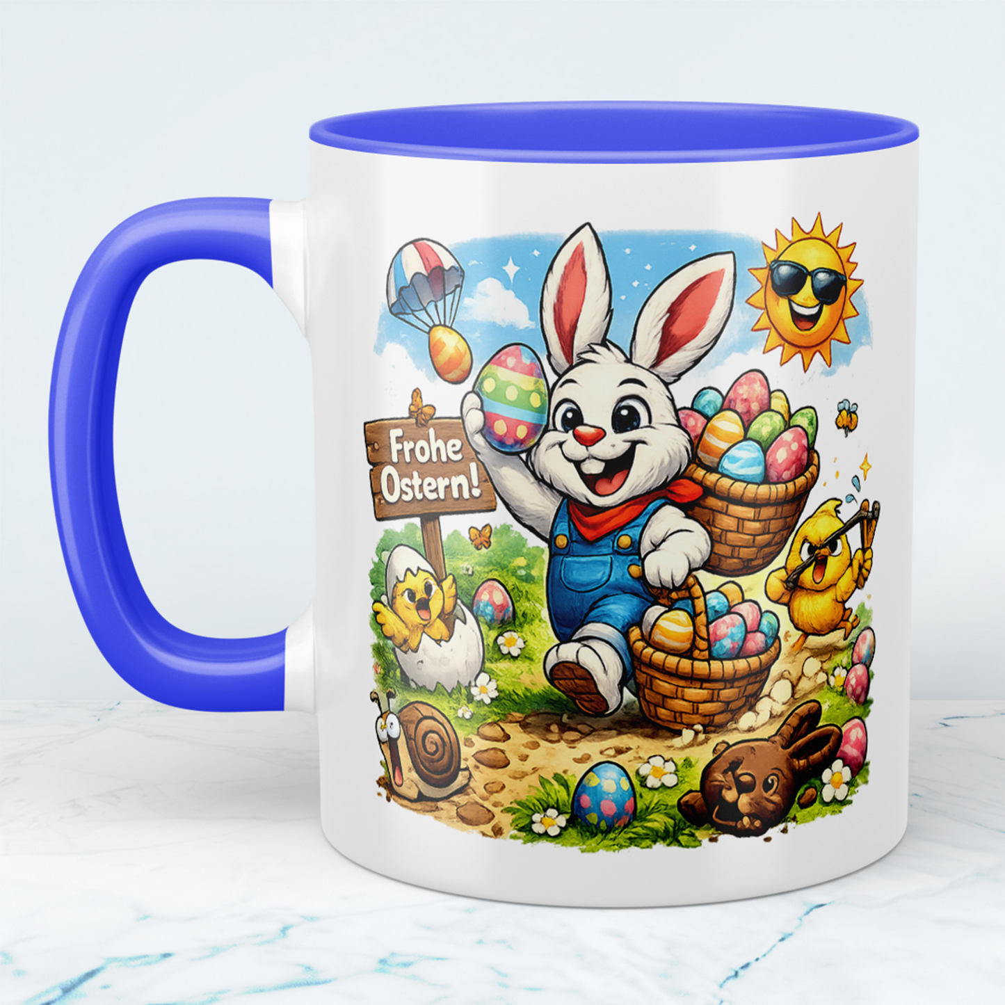Frohe Ostern Tasse mit Osterhase – Süße Ostertasse mit bunten Eiern – Geschenkidee zu Ostern