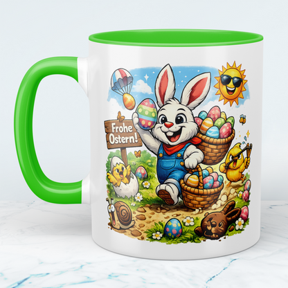 Frohe Ostern Tasse mit Osterhase – Süße Ostertasse mit bunten Eiern – Geschenkidee zu Ostern