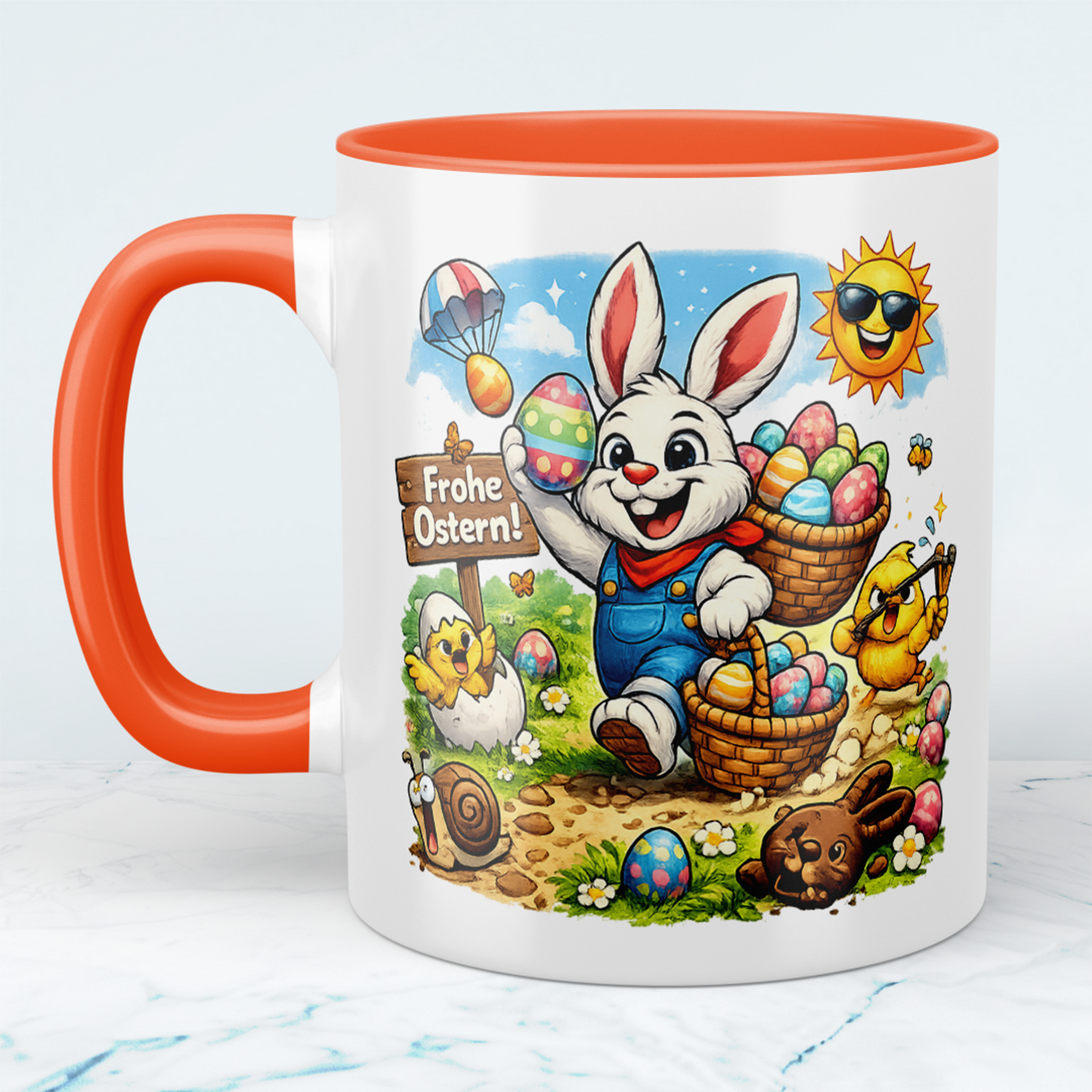 Frohe Ostern Tasse mit Osterhase – Süße Ostertasse mit bunten Eiern – Geschenkidee zu Ostern