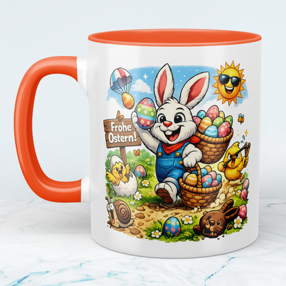 Frohe Ostern Tasse mit Osterhase – Süße Ostertasse mit bunten Eiern – Geschenkidee zu Ostern
