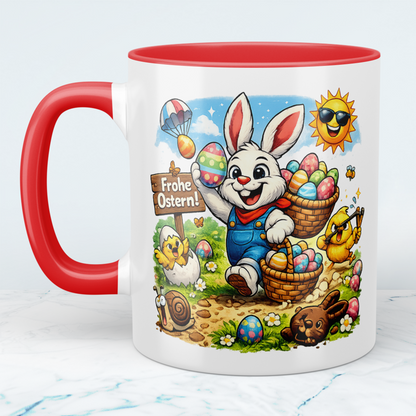 Frohe Ostern Tasse mit Osterhase – Süße Ostertasse mit bunten Eiern – Geschenkidee zu Ostern