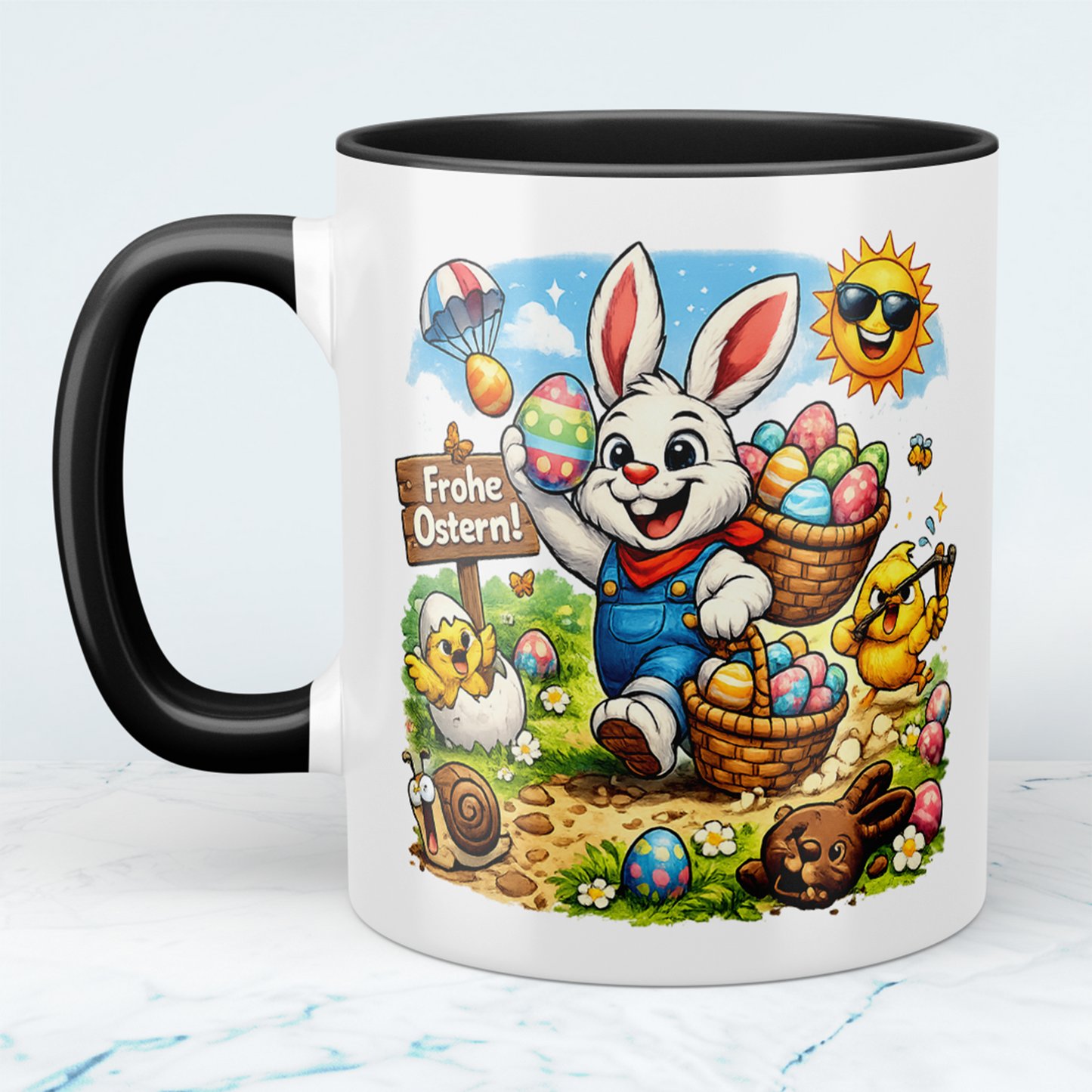 Frohe Ostern Tasse mit Osterhase – Süße Ostertasse mit bunten Eiern – Geschenkidee zu Ostern