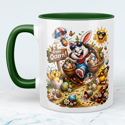 Frohe Ostern Tasse mit Osterhase & Küken – Lustiges Ostergeschenk für Kinder & Familie