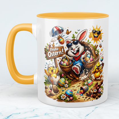 Frohe Ostern Tasse mit Osterhase & Küken – Lustiges Ostergeschenk für Kinder & Familie