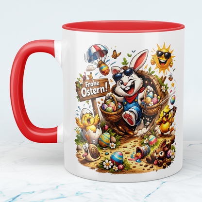 Frohe Ostern Tasse mit Osterhase & Küken – Lustiges Ostergeschenk für Kinder & Familie