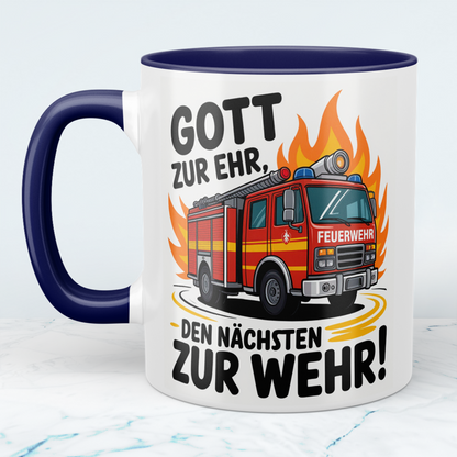 Bedruckte Feuerwehr-Tasse mit Spruch: Gott zur Ehr, den nächsten zur Wehr! – Das perfekte Geschenk!