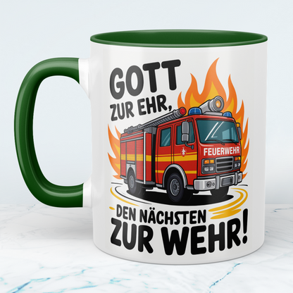 Bedruckte Feuerwehr-Tasse mit Spruch: Gott zur Ehr, den nächsten zur Wehr! – Das perfekte Geschenk!