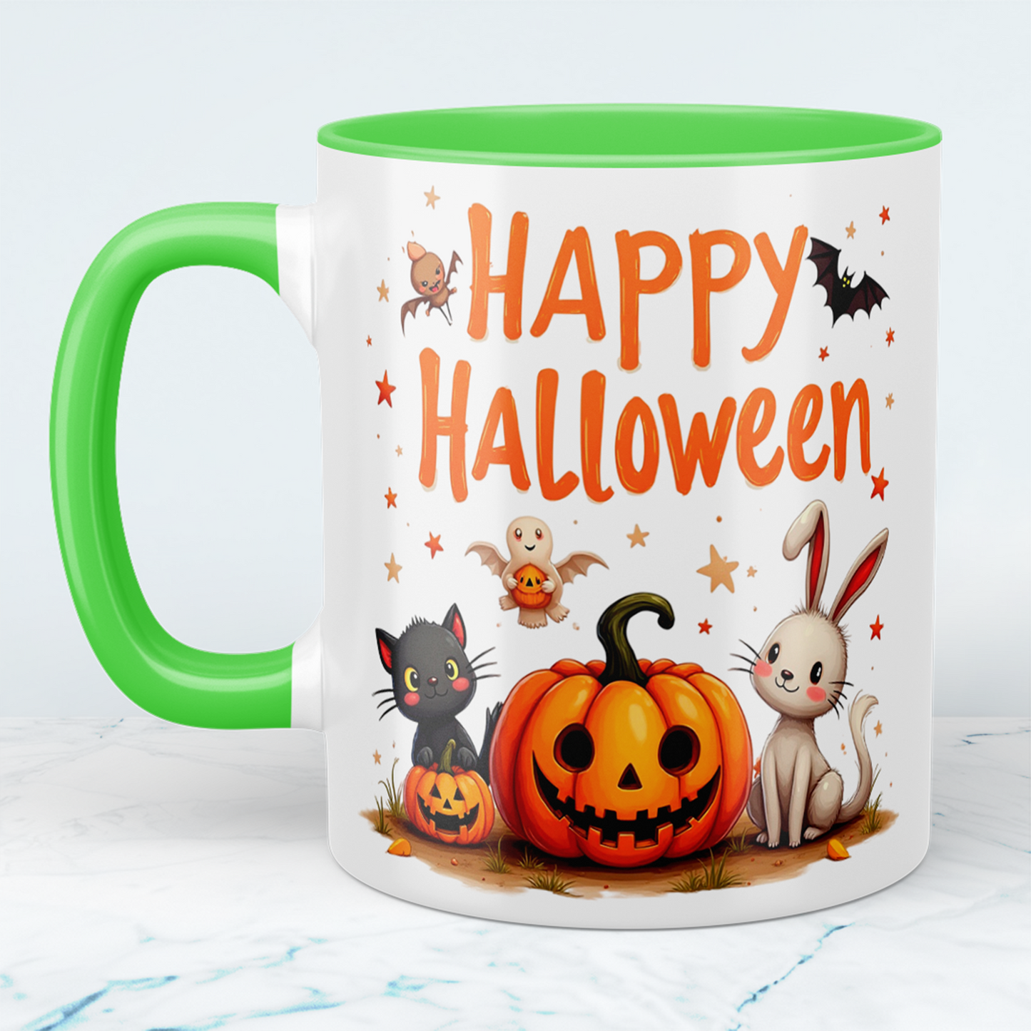 Lustige, bedruckte Tasse für Happy Halloween – Perfektes Geschenk mit fröhlichen Kürbis-Motiven!