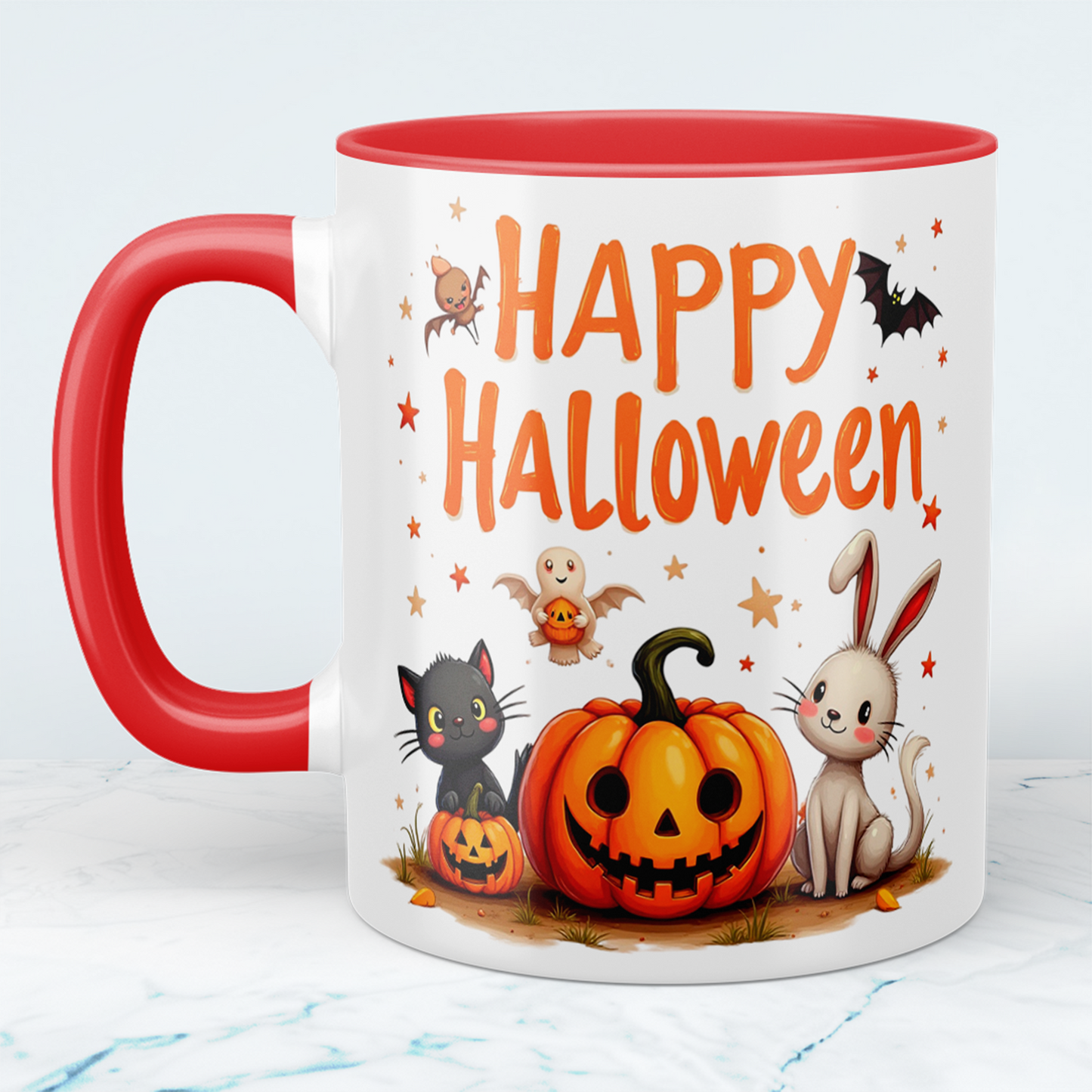 Lustige, bedruckte Tasse für Happy Halloween – Perfektes Geschenk mit fröhlichen Kürbis-Motiven!