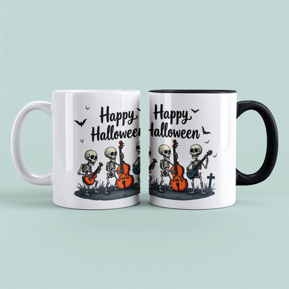 Lustige Halloween Tasse mit musizierenden Skeletten – Bedruckter Becher für gruselige Kaffeepausen!