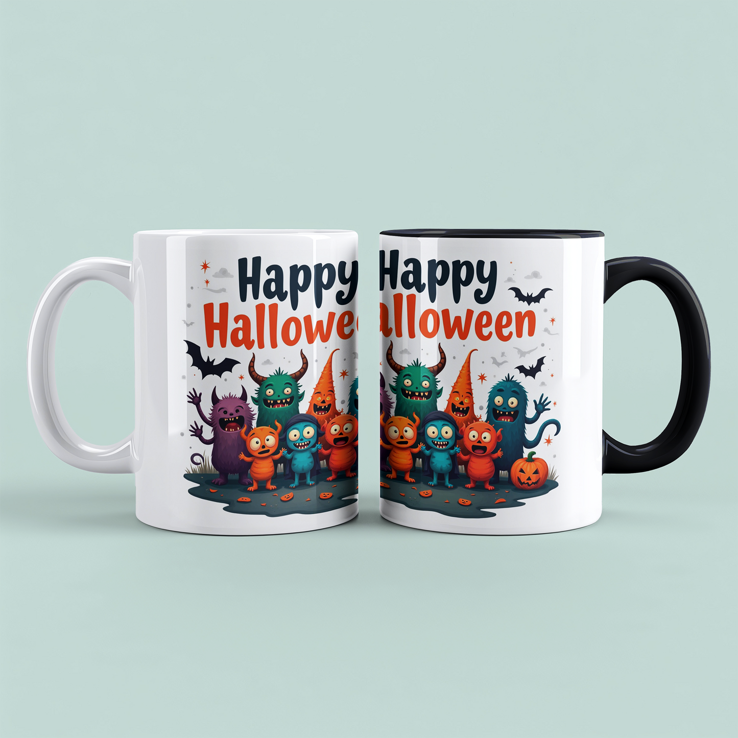 Fantasievolle Happy Halloween Tasse mit lustigen Figuren – Perfekt für Ihre gruselige Kaffeepause!