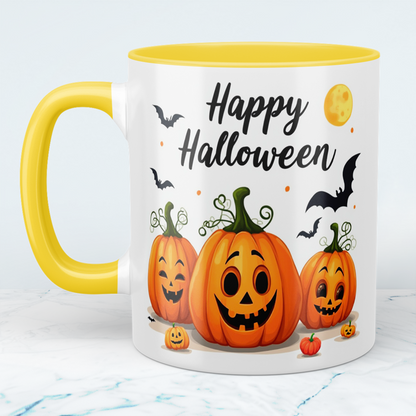 Lustige Happy Halloween Tasse mit tanzenden Kürbissen – Ideales Geschenk für festliche Kaffeepausen!