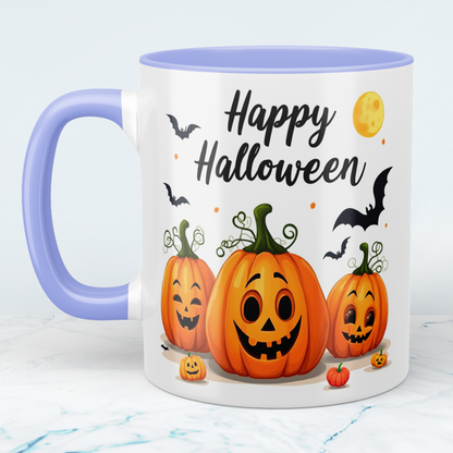 Lustige Happy Halloween Tasse mit tanzenden Kürbissen – Ideales Geschenk für festliche Kaffeepausen!