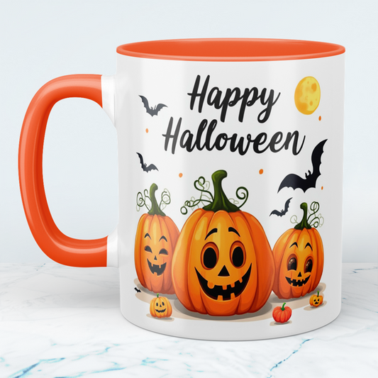 Lustige Happy Halloween Tasse mit tanzenden Kürbissen – Ideales Geschenk für festliche Kaffeepausen!