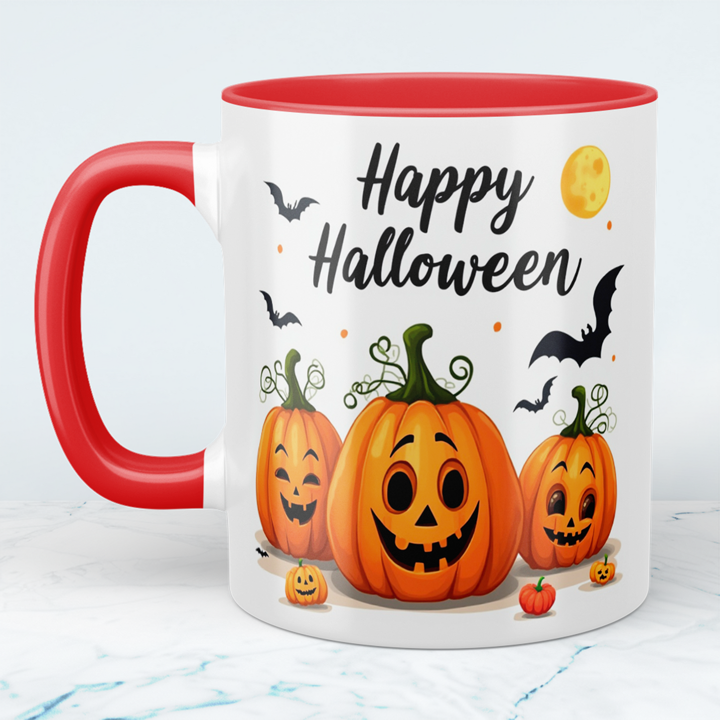 Lustige Happy Halloween Tasse mit tanzenden Kürbissen – Ideales Geschenk für festliche Kaffeepausen!