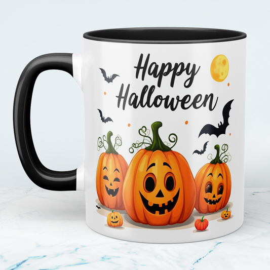 Lustige Happy Halloween Tasse mit tanzenden Kürbissen – Ideales Geschenk für festliche Kaffeepausen!