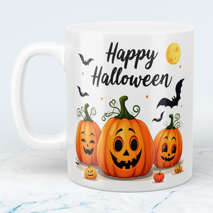 Lustige Happy Halloween Tasse mit tanzenden Kürbissen – Ideales Geschenk für festliche Kaffeepausen!