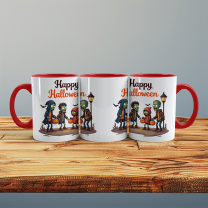 Lustige Happy Halloween Tasse – Bedruckte mit gruseligen Figuren, perfekt als Geschenk für Halloween-Fans!