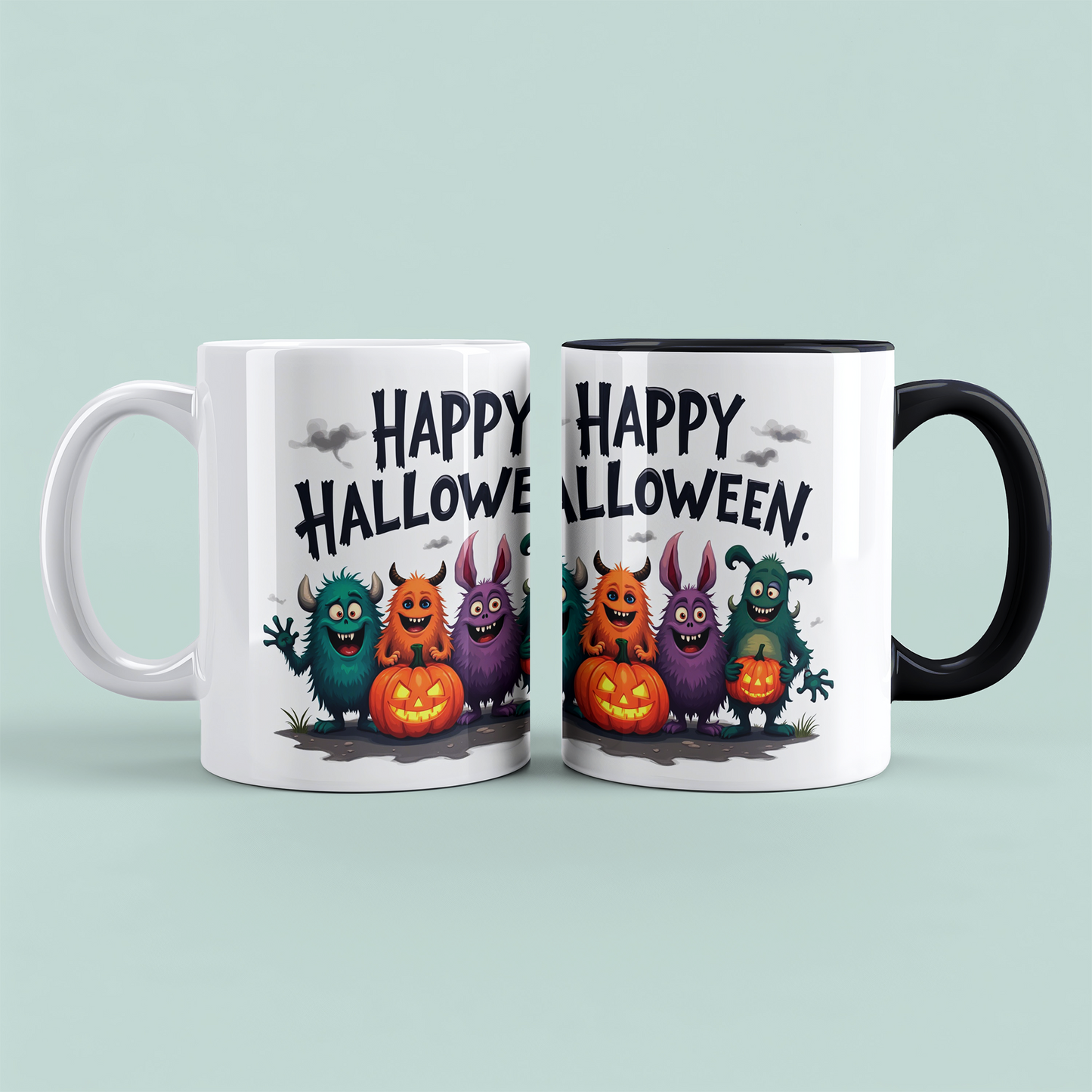 Lustige, bedruckte Tasse mit humorvollen Wesen – Perfektes Geschenk für ein fröhliches Happy Halloween!