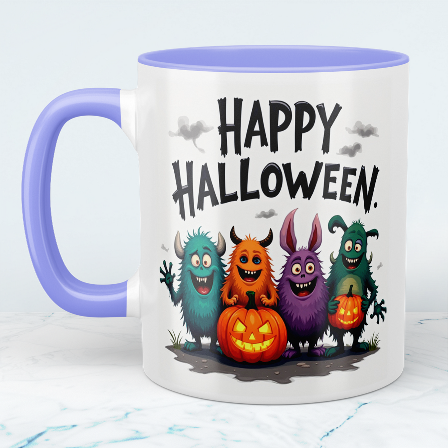Lustige, bedruckte Tasse mit humorvollen Wesen – Perfektes Geschenk für ein fröhliches Happy Halloween!