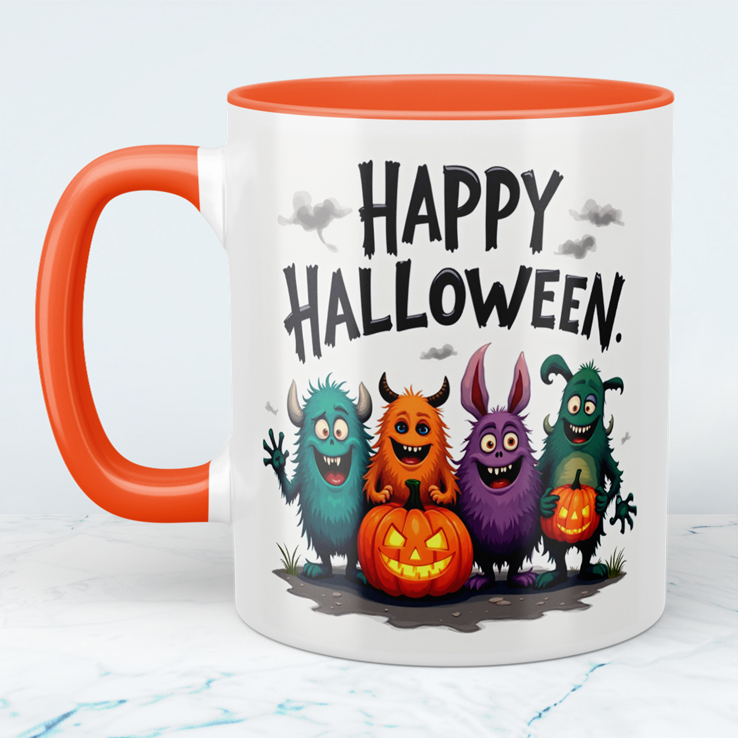 Lustige, bedruckte Tasse mit humorvollen Wesen – Perfektes Geschenk für ein fröhliches Happy Halloween!