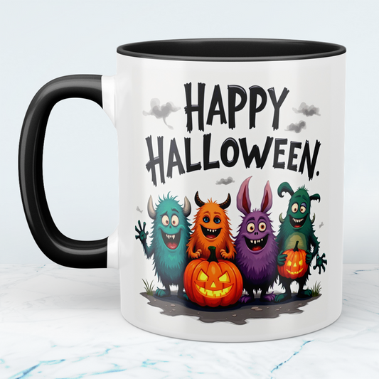 Lustige, bedruckte Tasse mit humorvollen Wesen – Perfektes Geschenk für ein fröhliches Happy Halloween!