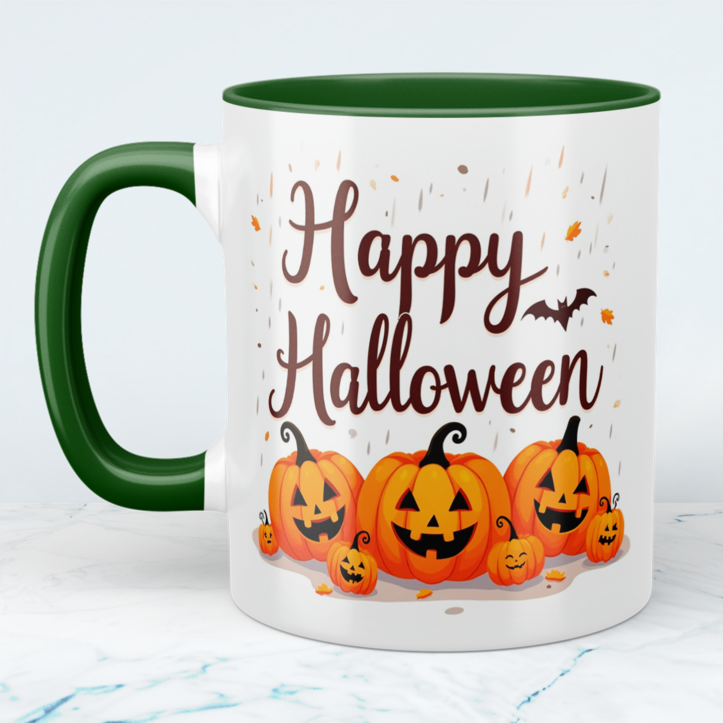 Lustige, bedruckte Tasse mit lachenden Kürbissen – Perfektes Geschenk für ein fröhliches Happy Halloween!