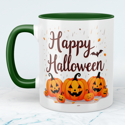 Lustige, bedruckte Tasse mit lachenden Kürbissen – Perfektes Geschenk für ein fröhliches Happy Halloween!