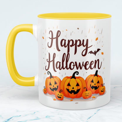 Lustige, bedruckte Tasse mit lachenden Kürbissen – Perfektes Geschenk für ein fröhliches Happy Halloween!