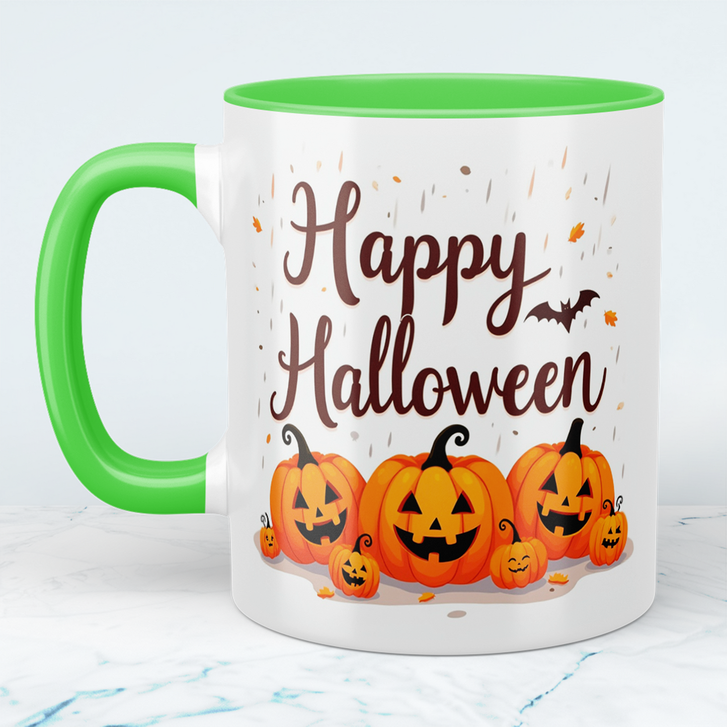 Lustige, bedruckte Tasse mit lachenden Kürbissen – Perfektes Geschenk für ein fröhliches Happy Halloween!