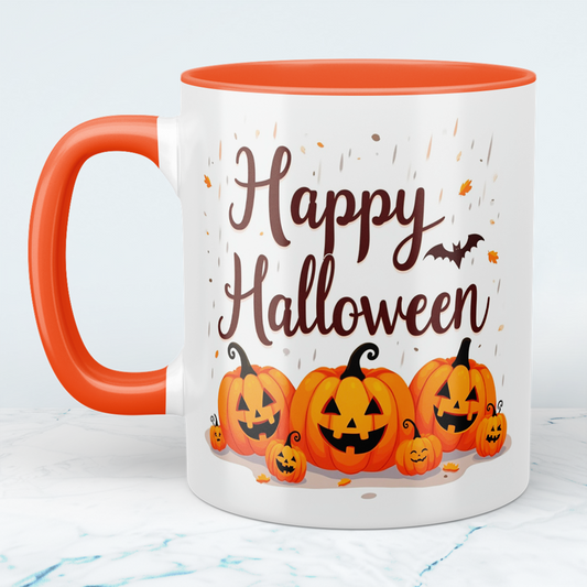 Lustige, bedruckte Tasse mit lachenden Kürbissen – Perfektes Geschenk für ein fröhliches Happy Halloween!